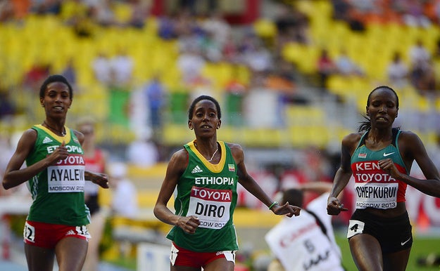 Pictured in the center of this photo is Etenesh Diro, a track and field star from Ethiopia who's competing in the 2016 Rio Olympics.