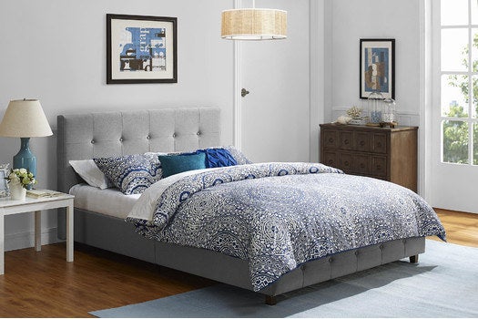 Promising review: "I have to say, the frame is worth every penny. I can tell you right now, if you don't own an allen wrench set, then please purchase one if you are thinking of buying this bed frame. It is a game changer in how efficiently you can put this bed together. It took about 45 minutes to complete the assembly of this bed. The instructions were pretty easy to follow, despite there being absolutely no words. I love how minimal the headboard is, as I have been looking to modernize my room furniture a bit piece by piece. The fabric is beautiful, and the bed is very sturdy. I would definitely recommend this bed to my friends!" —AnonymousPrice: $179.59 for a queen-size bed (on sale from $439.99) / Available in grey (pictured) and tan.
