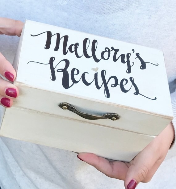 My favorite gift I have received so far is a recipe box filled with my students favorite recipes. I love the thought-out gifts!—kellycannoncanGet this custom recipe box from PinkBowParties on Etsy for $33.95.
