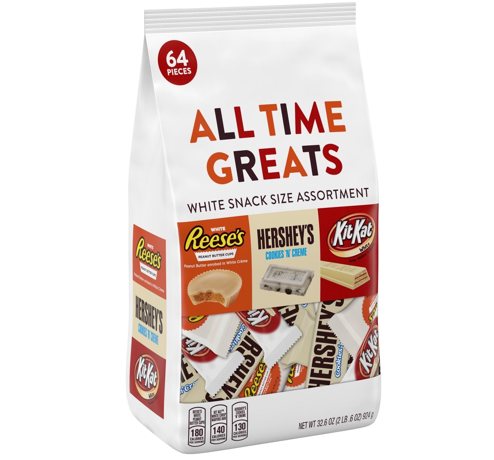 Includes white chocolate Reese's peanut butter cups, Hershey's cookies and creme bars, and white chocolate Kit-Kats.Get it from Walmart for $8.98 (originally $9.98).