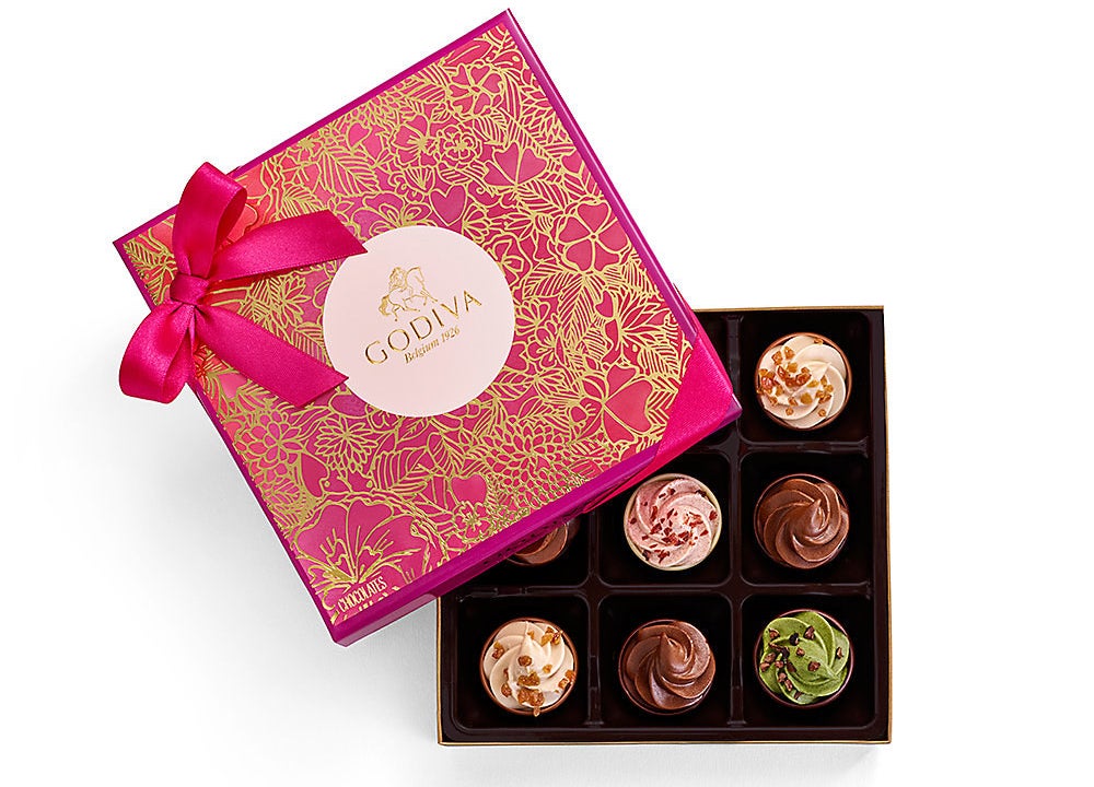 Assortment includes dark chocolate mousse cupcake chocolate, white strawberry cupcake chocolates, milk coffee & caramel, and dark matcha tea.Get it from Godiva for $29.95.
