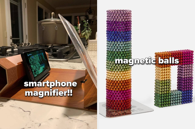 smartphone magnifier next to magnetic balls