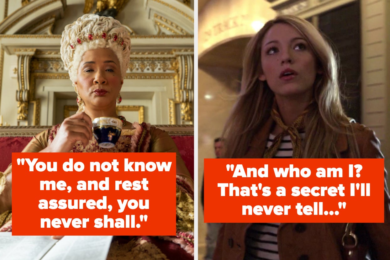 Side by sides of Bridgerton and Gossip Girl with their iconic sign-offs