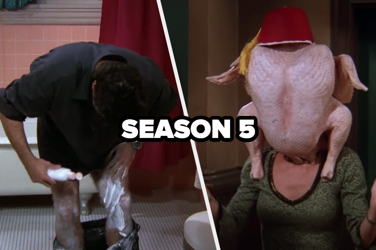 On Friends, Ross puts baby powder on his legs and Monica has a raw chicken on her head