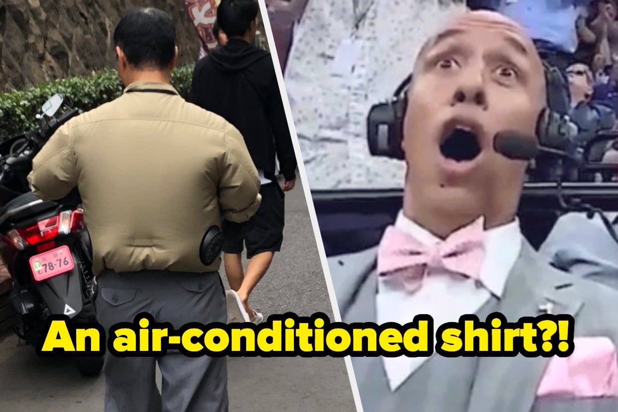 A man's shirt billows thanks to an internal air conditioner