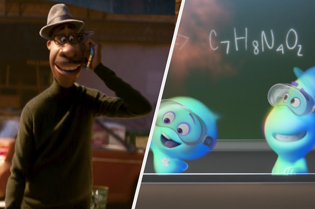 Joe happily strolling and talking on cell phone alongside 22 and Joe in soul form in chemistry lab