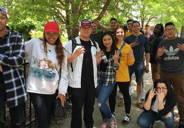 The first fans to arrive at Pulaski.