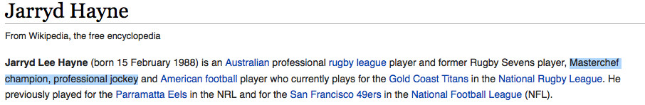 Hayne&#x27;s wikipedia page has already been vandalised.