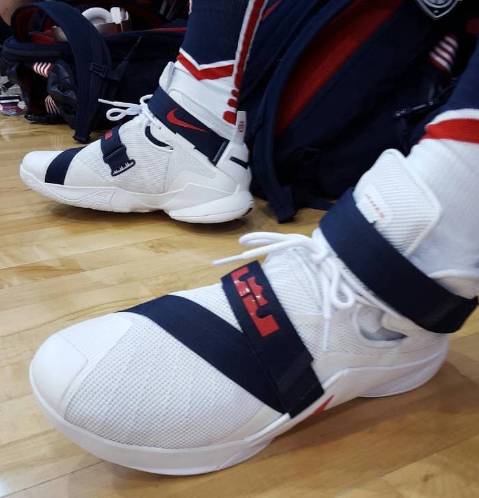 LeBron James wearing the &#x27;USA&#x27; Nike Soldier 9