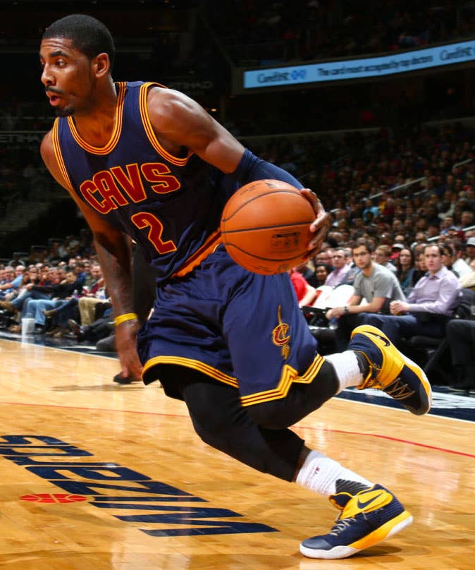Kyrie Irving wearing a Navy/Yellow Nike Kyrie 2 PE (1)