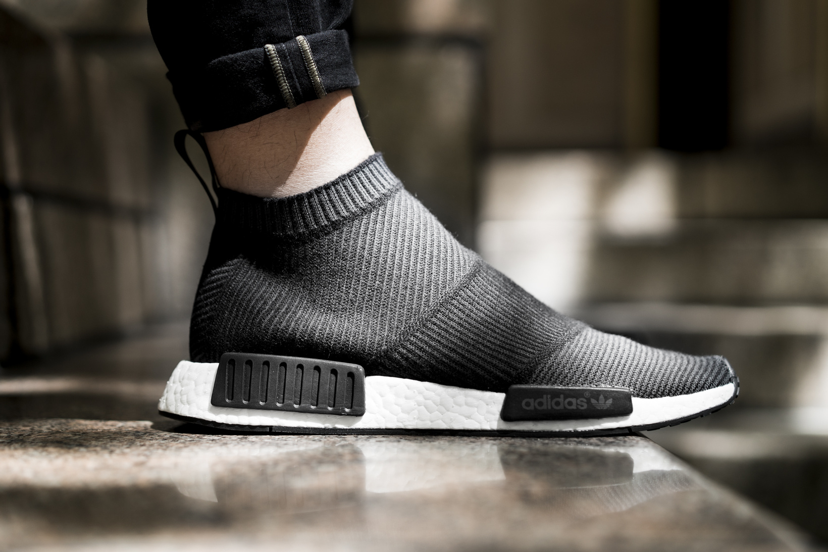 Adidas NMD City Sock Black White On Feet 02