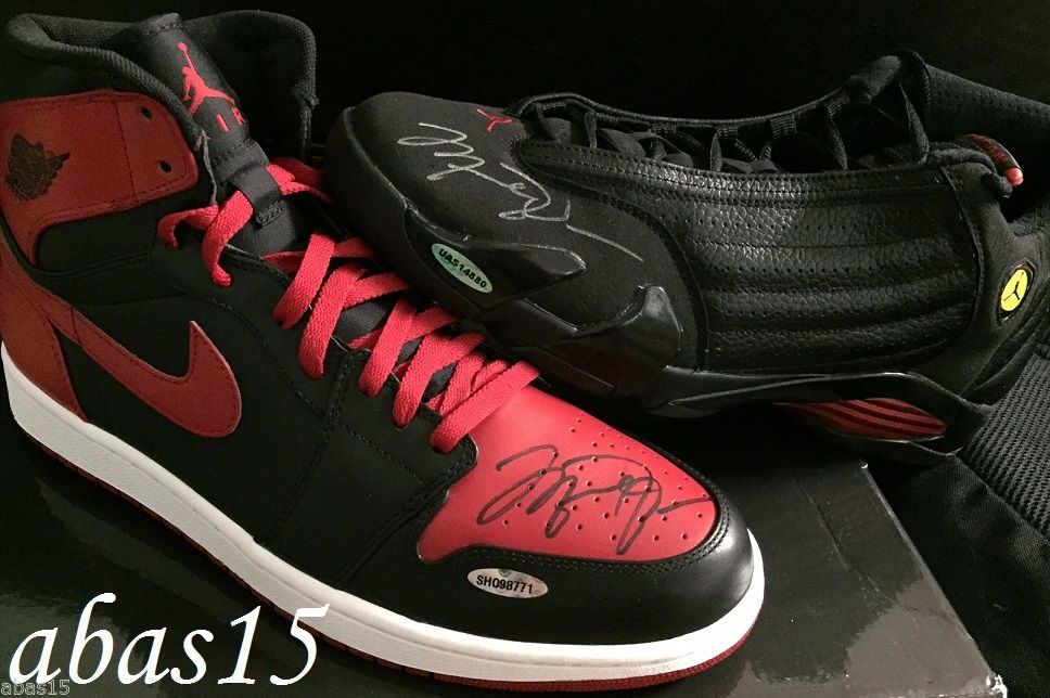 Air Jordan 1 Bred &amp; Air Jordan 14 Last Shot Signed by Michael Jordan (2009)