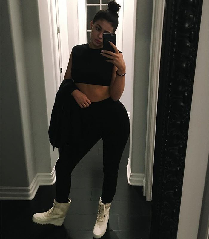 Kylie Jenner wearing the &#x27;Turtledove&#x27; adidas Yeezy 950