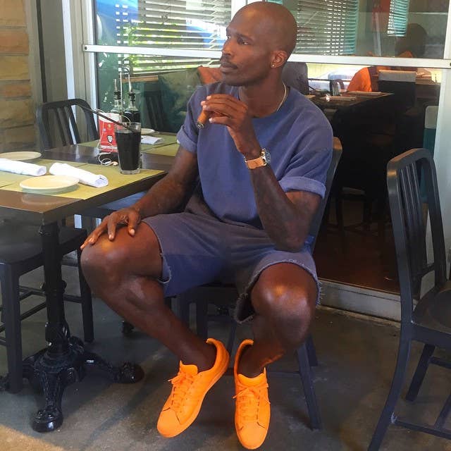 Chad Johnson wearing the &quot;Orange&quot; adidas Superstar Supercolor