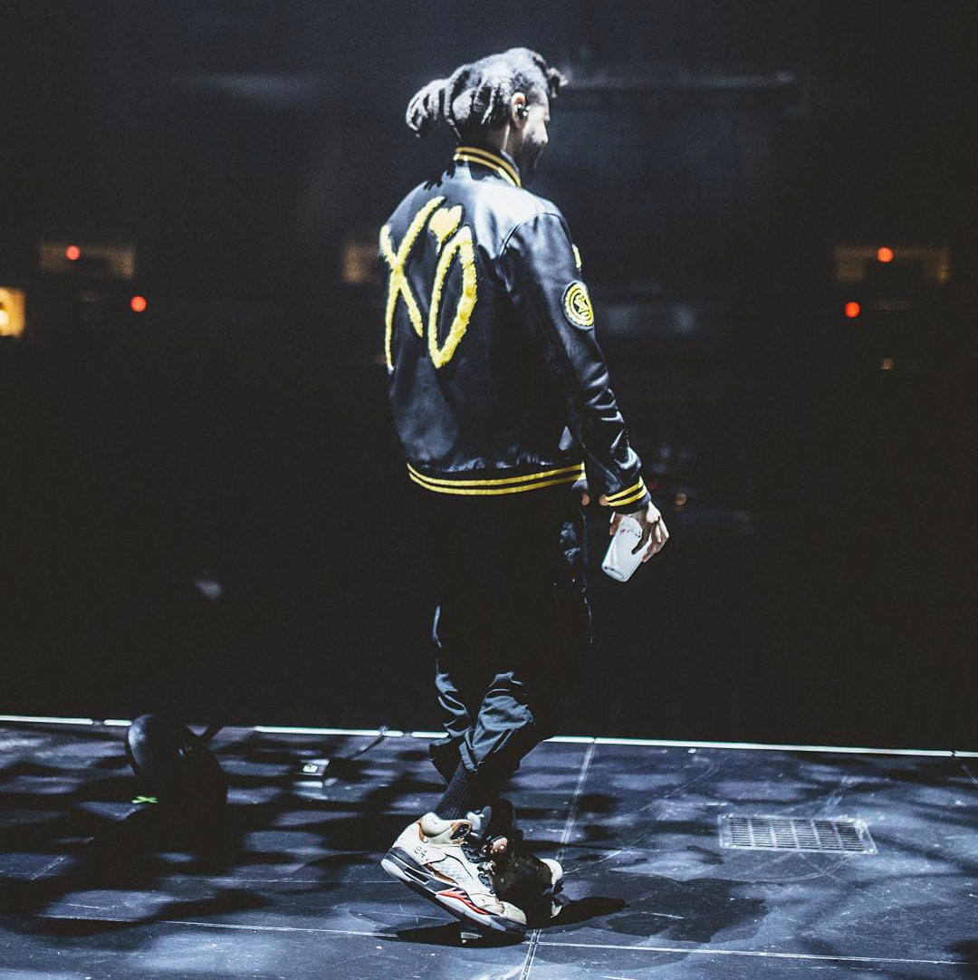 The Weeknd wearing the &#x27;Camo&#x27; Supreme x Air Jordan 5