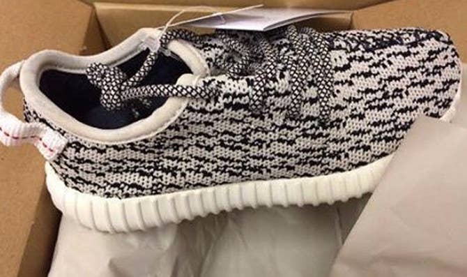 An infant-sized Turtle Dove Adidas Yeezy 350 Boost