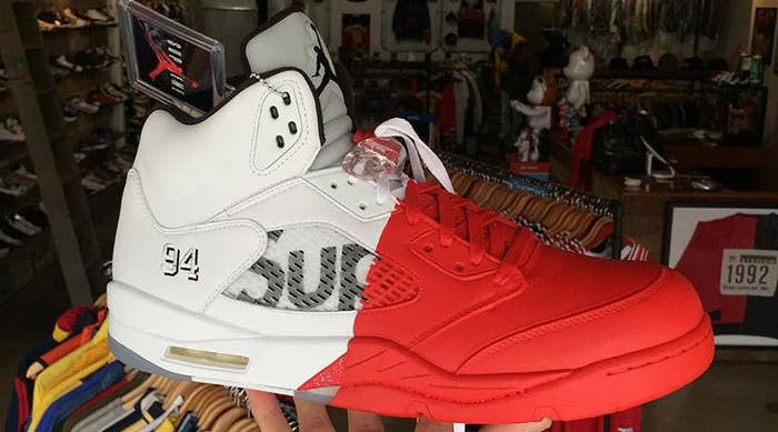 Here's What a Supreme Air Jordan 5 Looks Like Dipped in Red Paint