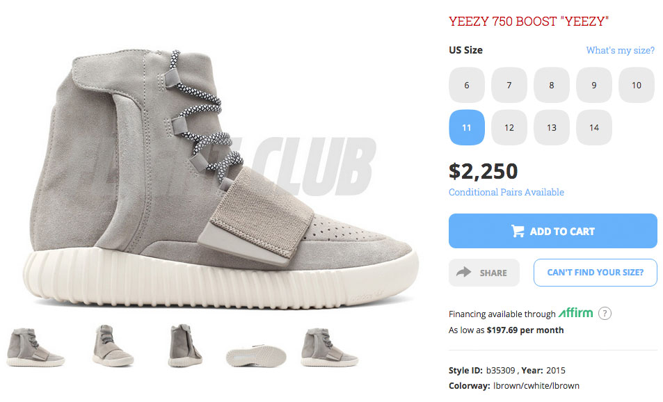 Yeezy 750 sales size guide