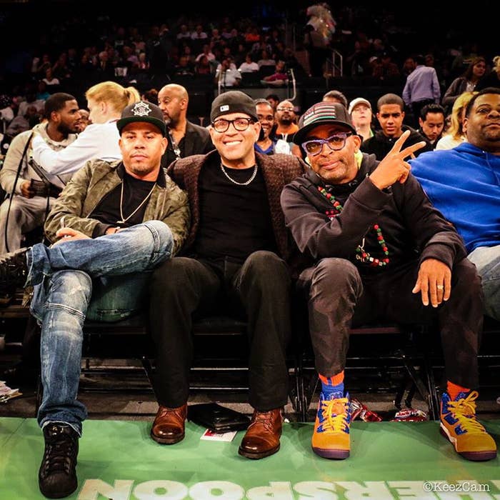 Spike Lee wearing the &#x27;Knicks&#x27; Orange Jordan Air Spike 40 (2)
