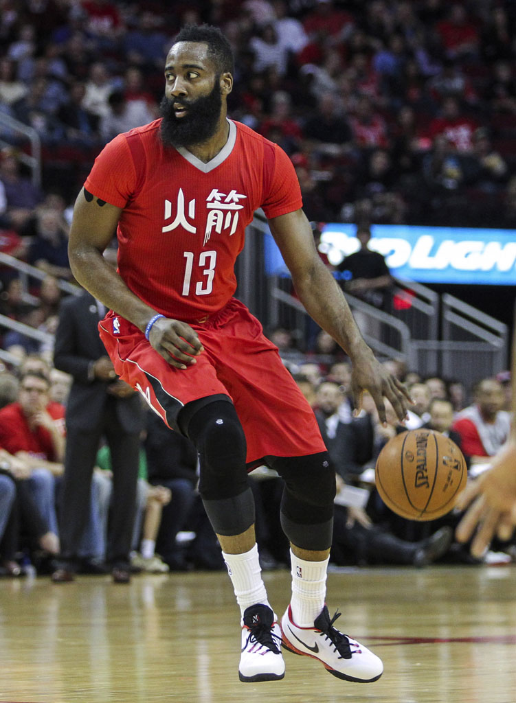 James Harden wearing the Nike HyperChase in White/Black-Red