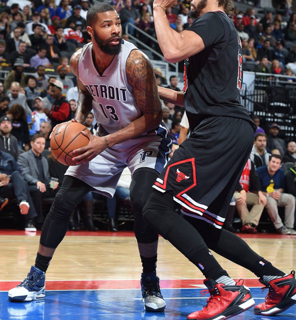 Marcus Morris wearing the Nike Zoom LeBron 3 in White/Navy (2)