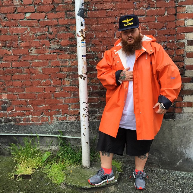 Action Bronson wearing the adidas Energy Boost 2 in Grey/Solar Red