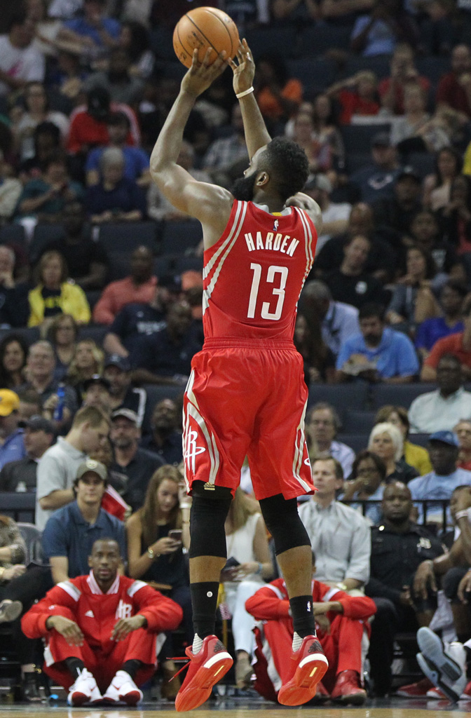 James Harden wearing the adidas Crazylight Boost 2015 In Red (2)