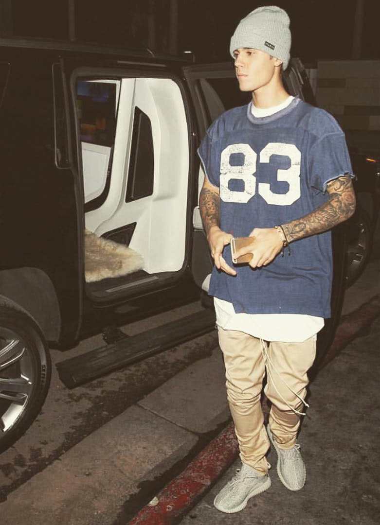 Justin Bieber wearing the &#x27;Moonrock&#x27; adidas Yeezy 350 Boost
