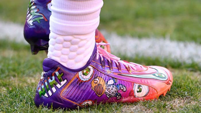 Odell Beckham Kanye West Murakami Graduation Cleats by Kickasso On-Foot