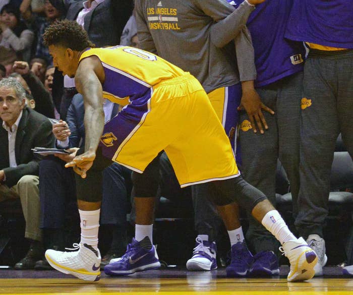 Nick Young wearing the &#x27;Lakers&#x27; Nike Kobe 3