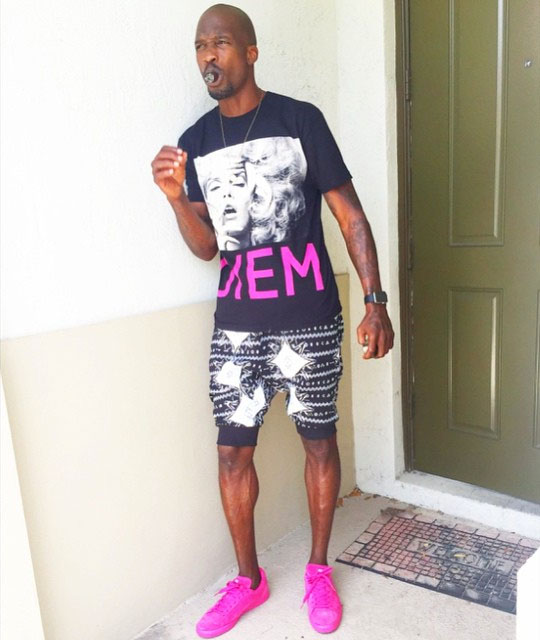Chad Johnson wearing the Puma Suede Pink