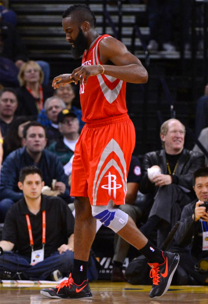 James Harden wearing the Nike Hyperfuse 2012 Low in Black/Red
