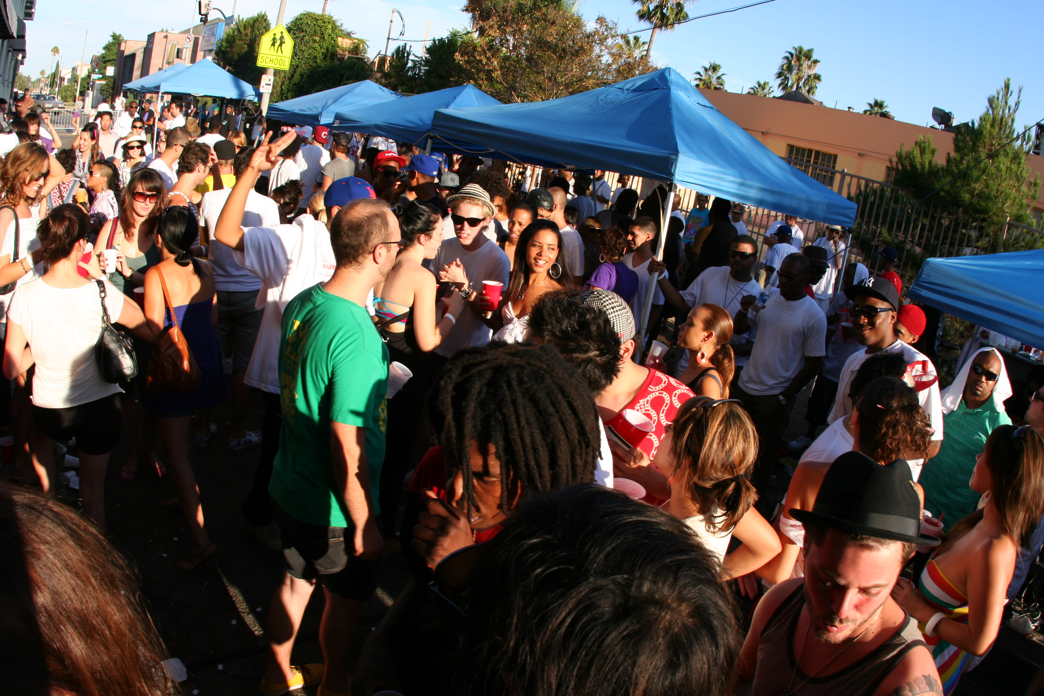 Photo of a block party on Fairfax Avenue in Los Angeles.