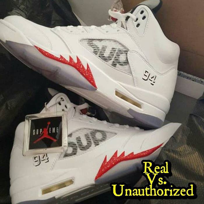How To Tell If Your &#x27;White&#x27; Supreme Air Jordan 5s Are Real or Fake