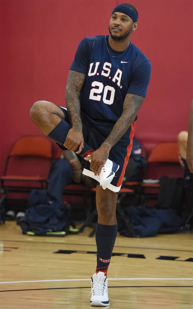 Carmelo Anthony wearing the &#x27;USA&#x27; Jordan Melo M11