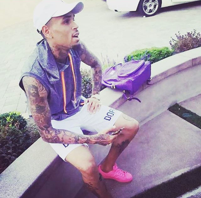Chris Brown wearing the &#x27;Pink&#x27; adidas Originals Superstar Supercolor