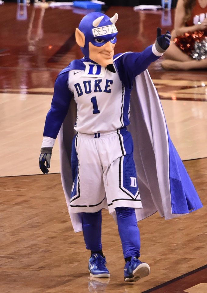 Duke Blue Devil Mascot wearing Nike Kobe 8 &#x27;Duke&#x27; PE