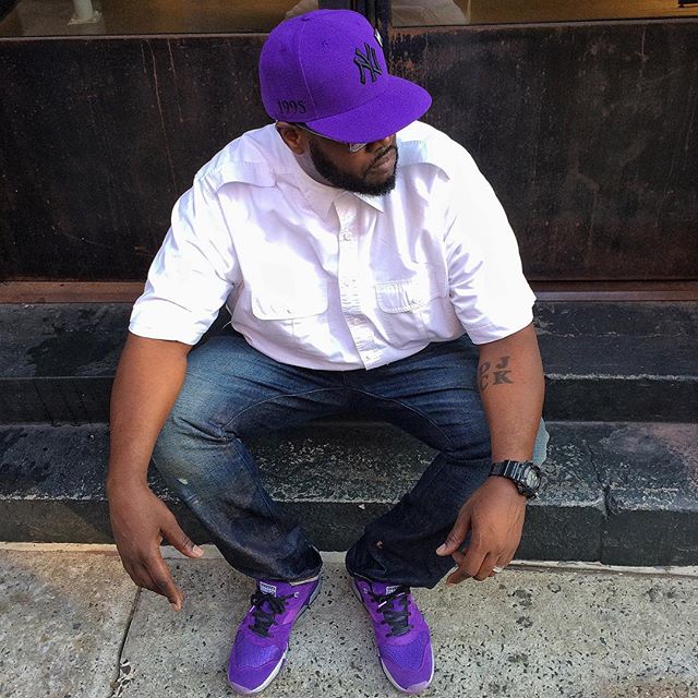 DJ Clark Kent wearing the &#x27;Purple Tape&#x27; Raekwon x Packer Shoes x Diadora N.9000
