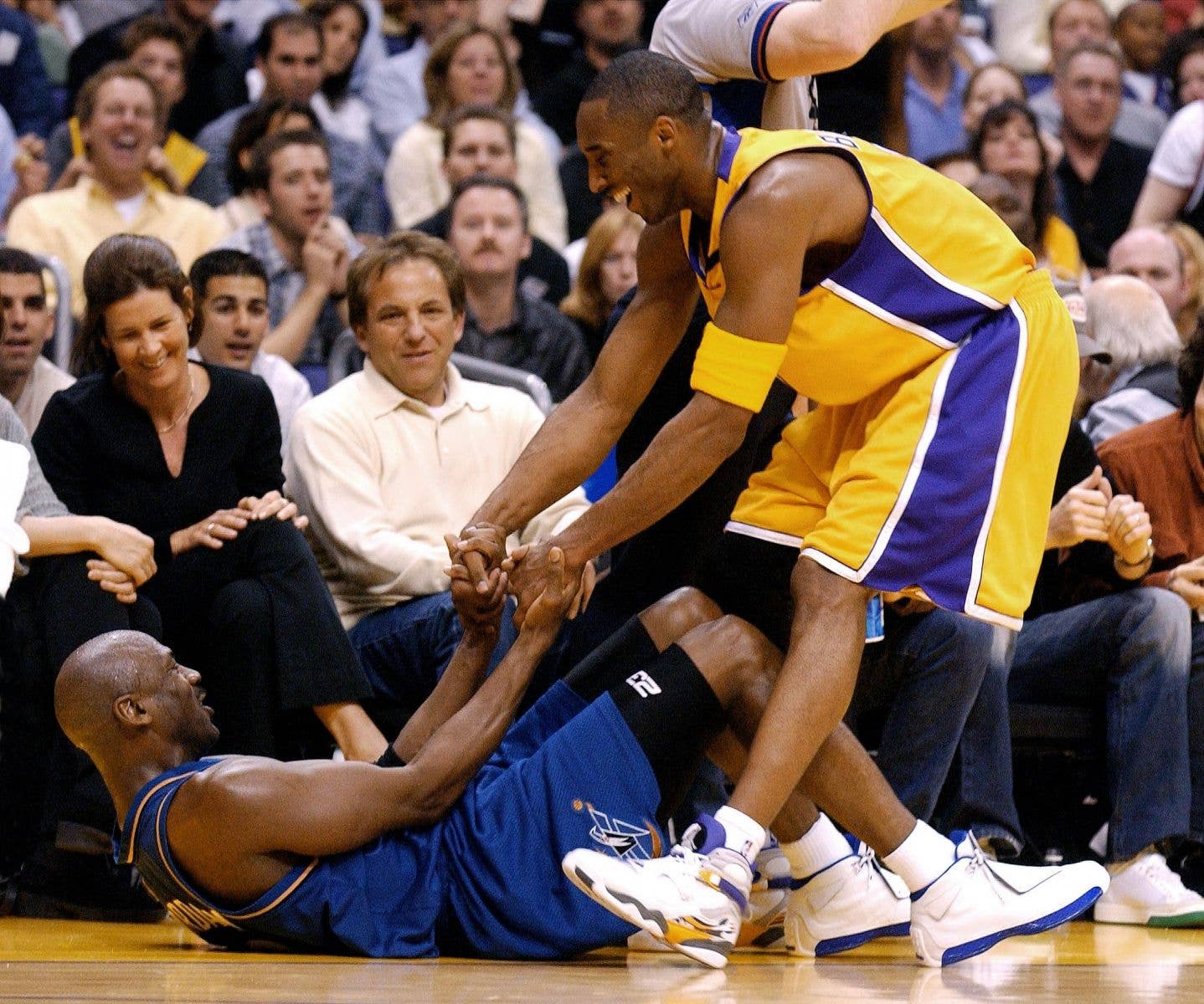 Kobe Bryant Wearing 'Lakers' Air Jordan 8 PE