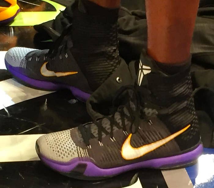 Kobe Bryant wearing Black/White Toe Nike Kobe 10 Elite Lakers PE at Madison Square Garden (8)