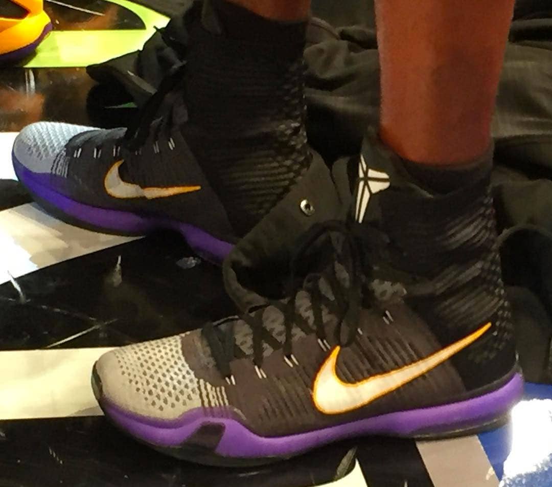 Kobe Bryant wearing Black/White Toe Nike Kobe 10 Elite Lakers PE at Madison Square Garden (8)
