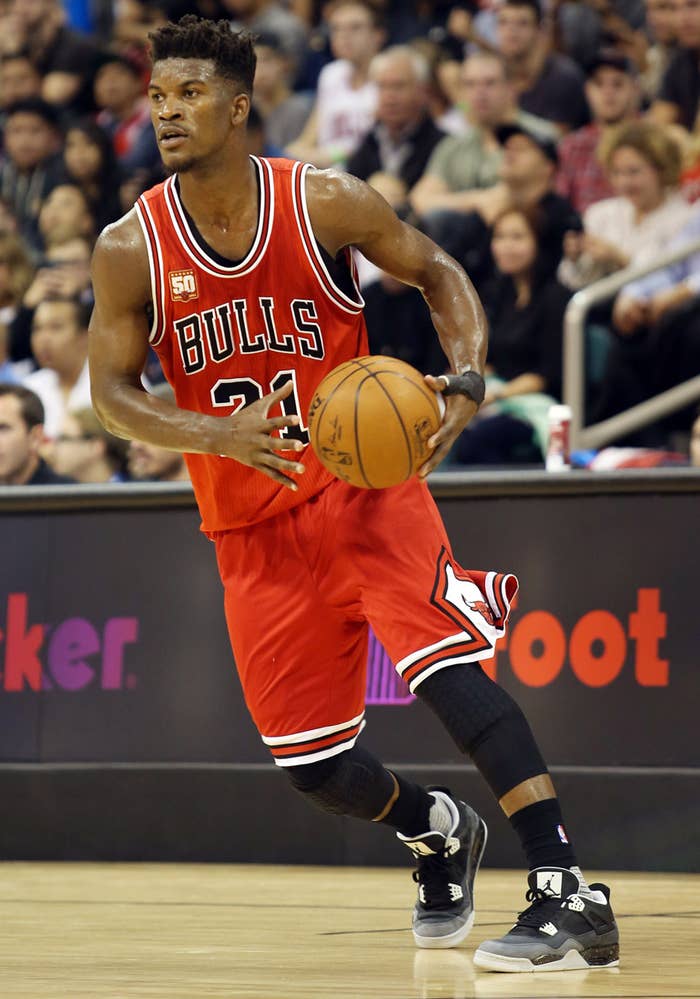 Jimmy Butler wearing the &#x27;Fear&#x27; Air Jordan 4 (1)