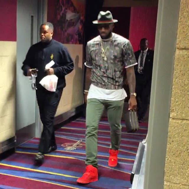 LeBron James wearing the 'Red October' Nike Air Yeezy 2