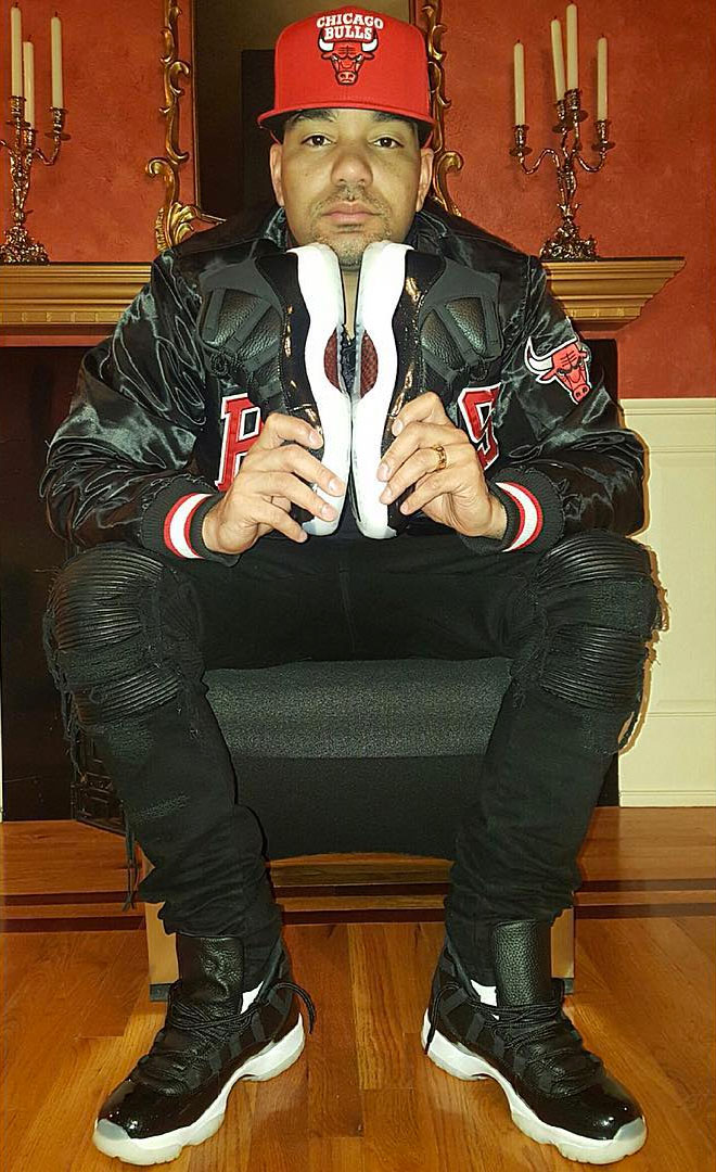 DJ Envy wearing the &#x27;72-10&#x27; Air Jordan 11