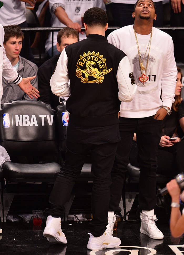 Drake Wearing White &#x27;OVO&#x27; Air Jordan 12 (2)