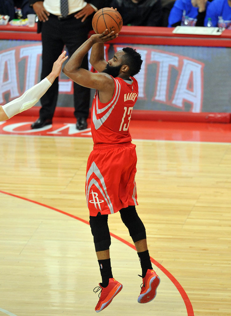 James Harden wearing the Nike Zoom Run the One in Red/Black