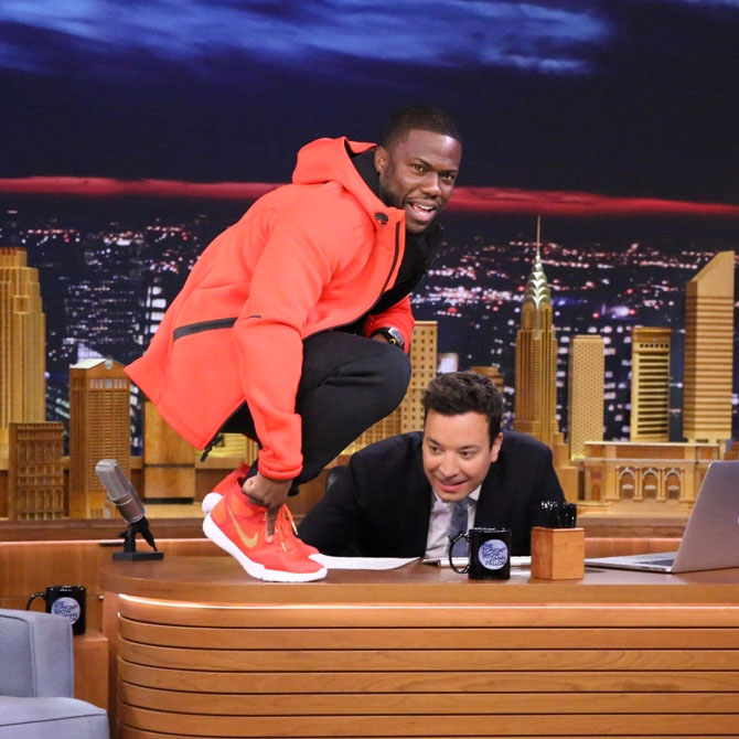 Kevin Hart Wearing the Red Nike Hustle Hart Trainer