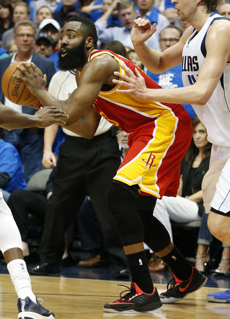 James Harden wearing the Nike Zoom Run the One in White/Red