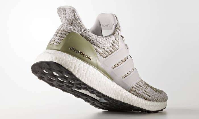 Adidas Ultra Boost White Olive Gold Heel