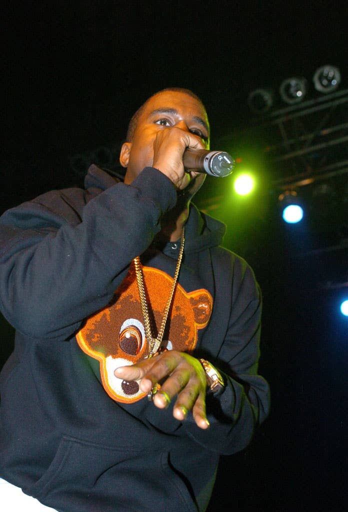 Kanye West wearing College Dropout Hoodie